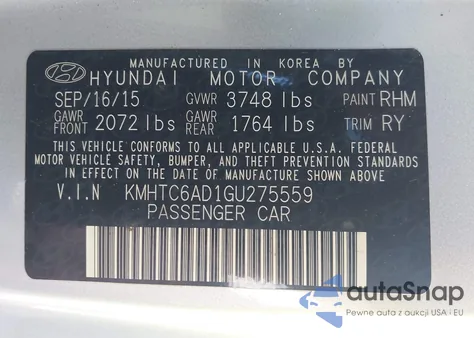 2016 Hyundai Veloster z USA, uszkodzony, nr VIN KMHTC6AD1GU275559